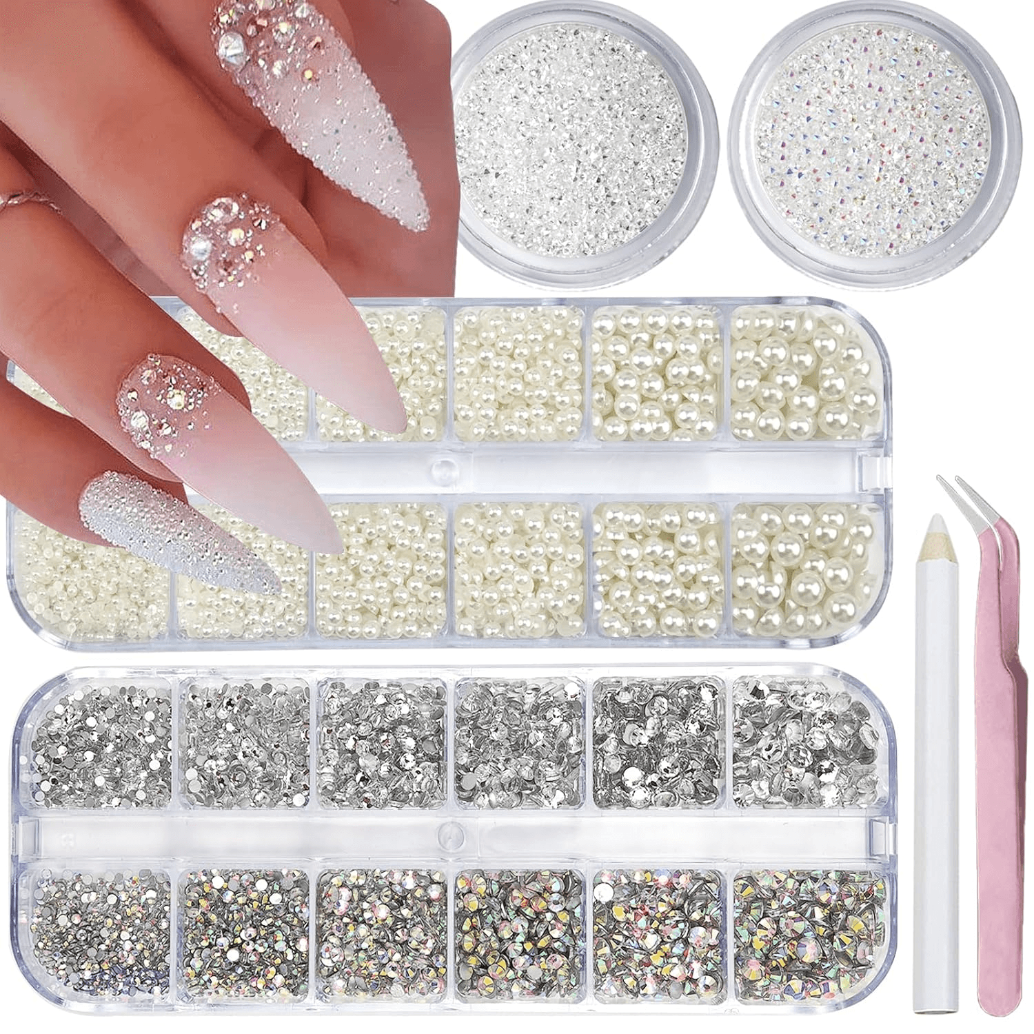 VOTACOS 4 Boxes Flatback Rhinestones & Pearls
